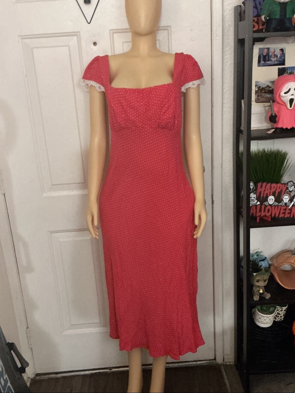 wild fable Red Polka-Dot Square Neck Midi Dress